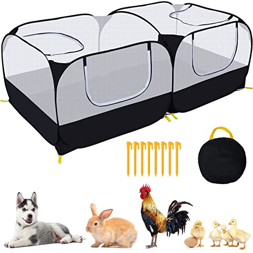 Small Animals Playpen,Pet Cage Tent Large Chicken Run Coop with Detachable Bottom Breathable Transparent Mesh Walls, Foldable Pet Enclosure for Puppy Kitten Rabbits Indoor Outdoor Playpen - color: Black with Detachable Bottom