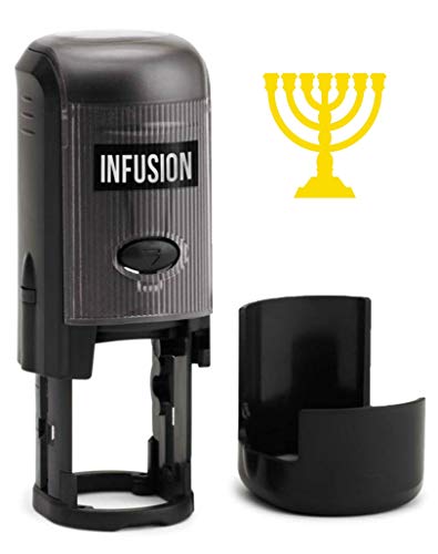 Infusion Round Teacher Stamp, Holiday, 3/4'' Self-Inking Rubber Stamp - Menorah - Yellow Ink - color: Menorah