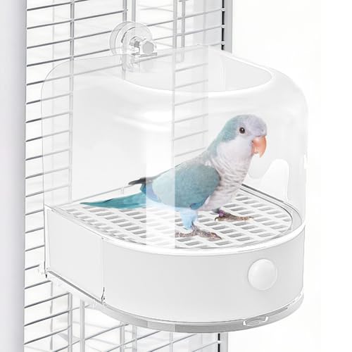 mini&moe Bird Bath for Cage, 4 in 1 Multifunction Birds House/Bath/Litter Box/Feeder Room, Bird Cage Accessories for Pet Birds Conure Budgies Cockatiels Lovebird,Finches, Parakeets, Mannikin, White - color: White