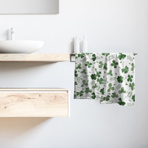 Giwawa St Patrick Day Hand Towel Set of 2 Sage Green Clovers Shamrock Towel Spring Summer Eucalyptus Leaves Face Towel Quick Drying Dish Wash Cloth for Hotel Bathroom Gym Home Holiday - color: Clover