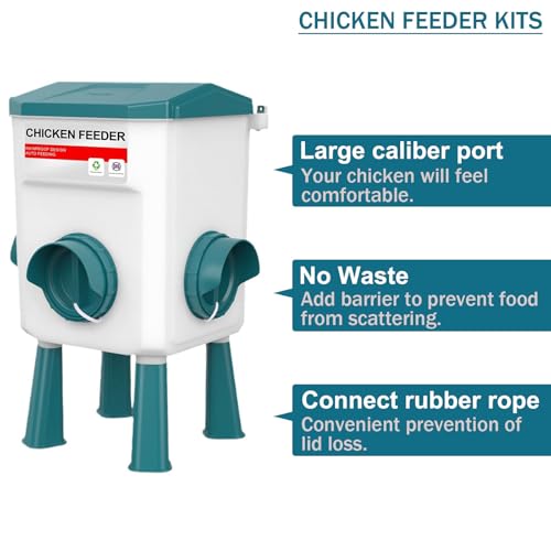 Float-Controlled Automatic Chicken Waterer & No Waste Feeder Kits - Chicken Coop Accessories, Poultry Waterer and Feeder, Two Buckets 3 Gallon/18-23 Pounds - color: Blue+Blue