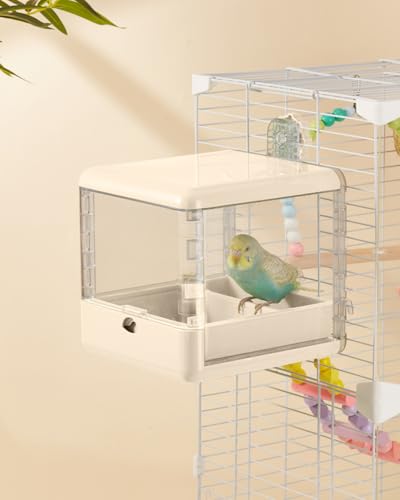 septillar Bird Feeder and Bath for Cage, Hanging Bird Bathtub Bath Shower Box Bowl, Bird Cage Accessories Suitable for Small Medium Birds, Parrots, Lovebirds, Finches, Parakeets, Mannikin (White) - color: White