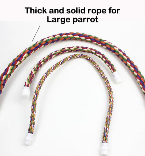 2pcs 48inch(122cm) Parrot Rope Perches,Bendable Climbing Standing Chew Cage Toys Heavyduty Made Bungee Toys for Large to Regular Size Birds - color: Red yellow blue, size: 48'x2