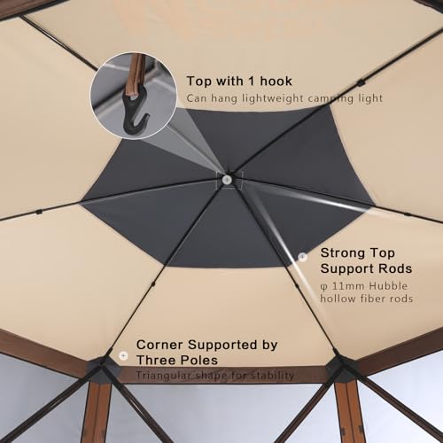 MASTERCANOPY 12x12Pop Up Gazebo Screen Room with Netting Beige&Coffee | Full-Screen Netting Walls Keep Bugs Out Quick SetUp Screen House Room for Camping, Backyard, Patio - color: Beige&Coffee, size: 12x12 ft