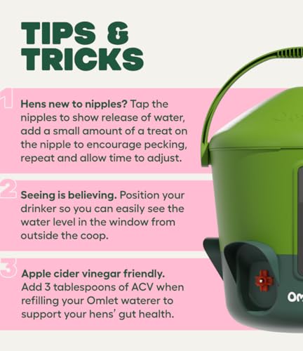 Omlet Insulated Chicken Waterer, 1.5 Gallon | Stay-Clean Automatic Water Dispenser for Chickens | BPA-Free | Anti-Roost Domed Lid | Includes 3 Cups & Nipples | Eglu Green - color: Eglu Green, size: 1.5 Gallon