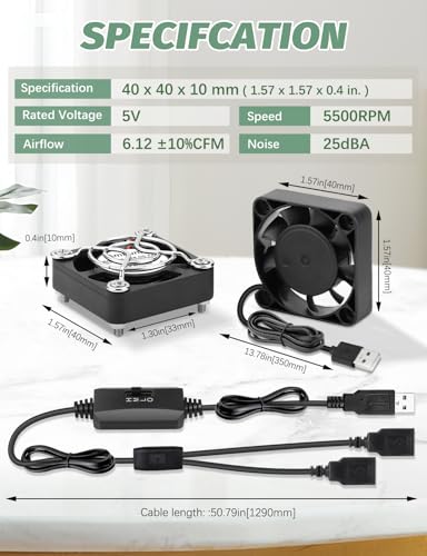 40mm USB Fan 2pcs, 5V Mini Cooling Brushless Fan with Speed Control | 4010 Small Box Fan for PC Computer PlayStation Xbox Router Terrarium Aquarium Welding Helmet Raspberry Pi - style: 40mm x2