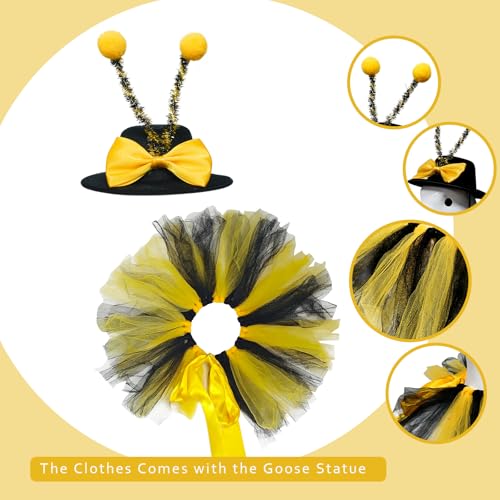 20" Porch Goose Statue with Bee Skirt Outfit, Large Resin Statues - color: Bee Hat and Skirt
