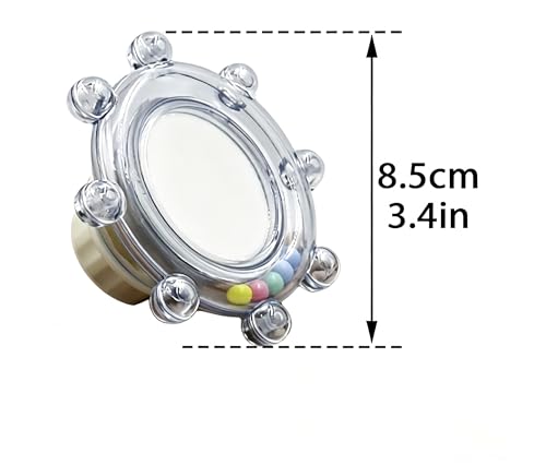 2Pcs Bird Mirror Toys with HD Mirror & Spinner Rattle, Rotating Budgie Enrichment Toy with Rustling Beads, Safe Smooth Edge Bird Cage Toy, Flexible Mounting for Parakeet, Cockatiel & All Small Birds