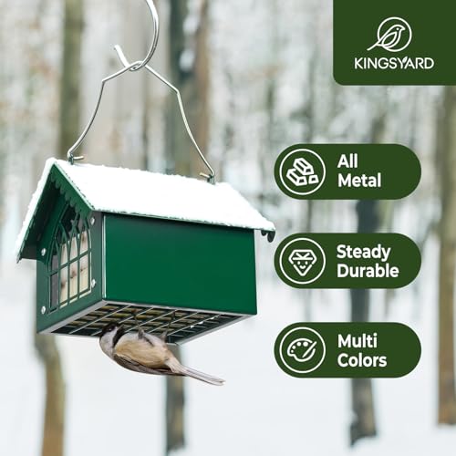 Kingsyard Metal Upside Down Double Suet Bird Feeder | Weatherproof Roof, Great for Downy Woodpecker Nuthatch Chickadee Backyard Birds, Green
