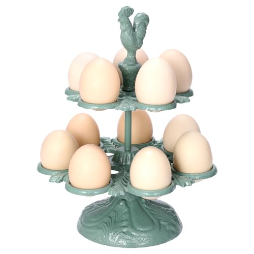 Cast Iron Egg Holder Countertop -12 Eggs Storage Display Rack (Sage Green) | Heavy Duty Egg Holder for Kitchen Dinning Decor & Easter Eggs Display, Retro Egg Rack - color: Sage Green