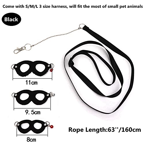 3 Pack Rat Harness and Leash Set - Adjustable Traction Rope Strap Anti-Biting Chain Rope, Small Animal Training Walking Vest Leash for Fancy Rat Mouse Gerbil Hamster Sugar Glider Birds Reptile (Black) - color: Black