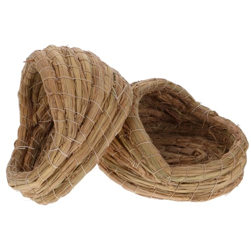 Kisangel 2Pcs Woven Bird Nest, Chicken Straw Breeding Nest, Small Laying Birdcage for Pigeon Parrot Bed Flat Base Indoor Outdoor