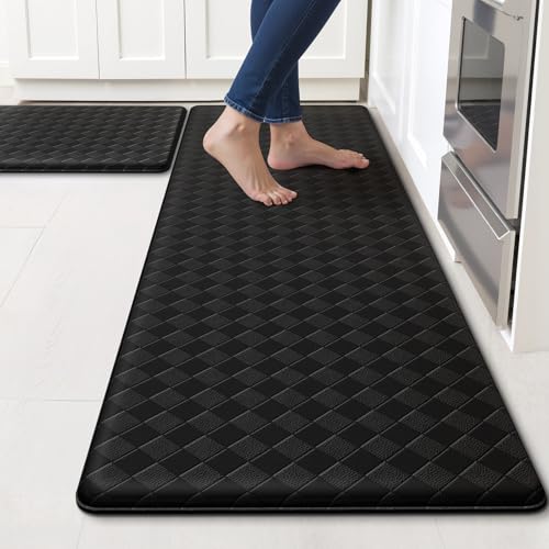 TranquilRelax 2-Piece Kitchen Mats, Cushioned Non-Slip Floor Mats, Black | Kitchen mats for floor, water-resistant anti fatigue mats for kitchen floor,laundry & entryway, 17.3 x 30 and 17.3 x 59 in - color: Black, size: 2-Piece | 30"+59" | Standard
