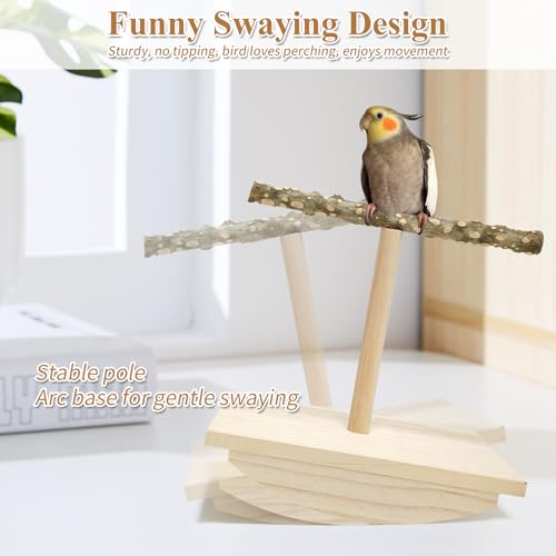 Natural Wood Bird Perch Stand, Rocking Perch for Bird Stand Swing(Large) | Intelligence Puzzle Training Wood Parrot Tumbler Toy,Playstand Birds Accessories for Parakeets,Cockatiels,Budgies,Conures - size: Large