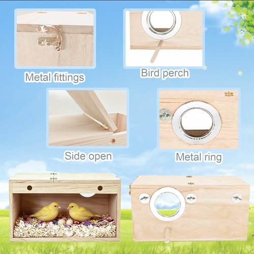 Tfwadmx Parakeet Nesting Box, Transparent Bird Nest Breeding Box, Wood Parrot Nest Box with Perch Bird Cage House for Cockatiel Lovebirds Budagie Canary Finch (M) - color: M