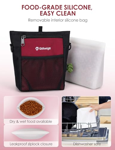 4 Cup Dog Treat Pouch with Silicone Insert Bag& Clicker(Red) | 2 Pair Magnetic Closures, Belt Clip/Waist Belt/Crossbody Wear, Zipper Pocket Poop Bag Holder for Pet Training/Daily Walking - color: Red