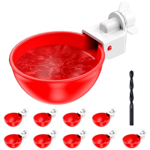 Chicken Waterer Cups, Automatic DIY Chicken Water Bowl 10 Pack | Chicken Flock Waterer Cups with 3/8'' Hole Saw for Bucket, Trough, Easy Install - size: 10 Pack