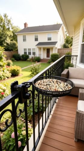 Fence/Railing Bird Feeder Tray for Deck/Balcony/Porch, 8" Steel Platform Bird Feeder Mesh Seed Tray for Outside Wild Birds, Great Decoration for Garden Backyard