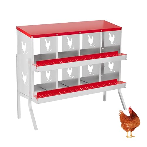 Chicken Nesting Boxes 8 Holes Galvanized Steel Rustproof Egg Laying Box with Egg Collection Systems, Hen Eggs Laying Box, Ventilated/Easy to Install, for Chicken House/Duck House/Hen - color: Red, size: 8 Holes with Legs