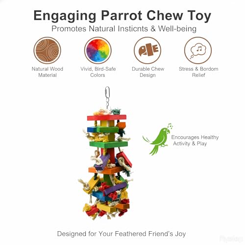 GPY Bird Toys for Parrot, Large Parrot Toys for Cage Macaws Cockatoos | African Grey Parrot Toys for Cage, Natural Wood Bird Toy for Chewers, Large Bird Cage Toys for Macaw Cockatoos - color: Colorful