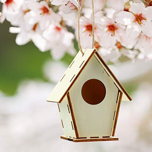 Outus 12 Pcs Wooden Birdhouse Craft Kits to Build, 4 Shapes Wooden Unfinished Bird House with Butterfly Sticker for and Arts Crafts Bulk Painting Kits(Classic Style,3.6×4 Inch) - style: Classic
