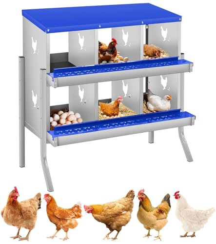 Garvee Chicken Nesting Box, 6 Compartments Nesting Box for Chickens, Galvanized Steel Chicken Laying Box for Easy Egg Collection, Wall Mounting - color: Blue | 6 Compartments+legs