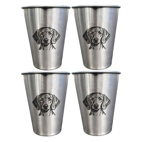 4 Pack 16oz Conical Stainless Steel Cups - Laser Engraved Animals, Stackable Durable Metal Cold Drink Cups for Parties & Outdoor Events (Dachshund) - color: Dachshund
