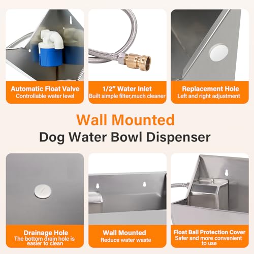 PAUQEWIE 2Gal Automatic Dog Water Bowl Dispenser Auto Fill Dog Waterer | Outdoor Livestock Water Trough for Large Breed Dog Chicken Horse, Sturdy Material, Easy To Install, Controlled by Float Valve