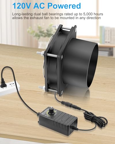 GDSTIME Small Axial Exhaust Fan 80mm 12V DC Fan with AC Plug, 3 Inch Flange | Dual Ball, Variable Speed Control, for Soldering, Smoke Extraction, 3D Printer, DIY Cooling Ventilation Exhaust Projects - style: 8025 Fan + 1 Flange