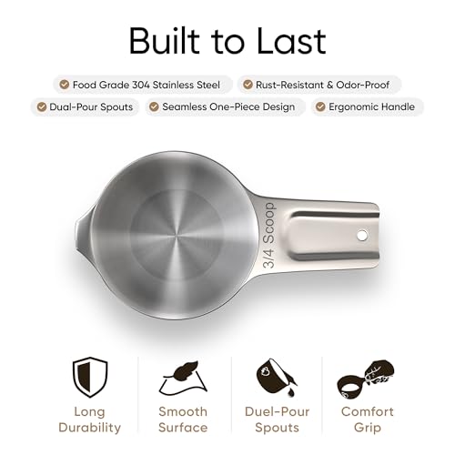 Color Up ¾ Cup Pet Food Scoop – Stainless Steel Dog Food Scoop Cup (12 Tbsp) – Heavy-Duty, Rust-Resistant Measuring Scoop for Dogs, Cats, Birds & Rabbits – Ideal for Dry Food & Treats - size: ¾ Scoop (¾ Cup)