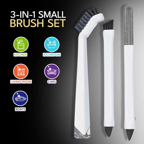 Small Cleaning Brush Set 3pcs—Crevice Brushes for Cleaning—Scrub Brushes Set with Silicone Tipped Scrub Brush—Stiff Handle Miniature Cleaning Brush for Kitchen Uensils, Tight Spaces, Tub, Shower - color: Small Cleaning Brush Set