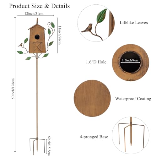 50" Bird Houses for Outside with Pole, Outdoor Metal Birdhouse for Patio, Yard, Garden, Brown - style: Cottage(Brown)
