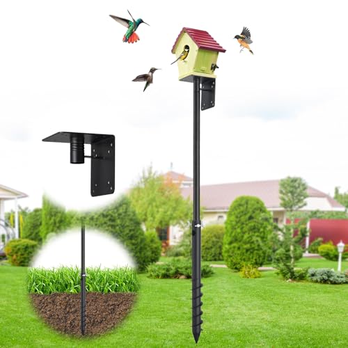 Bird Feeder Poles for Outdoors, Heavy Duty 60 Inch Birdhouse Stand Stake 1.2 Inch Diameter Metal Bird Mounting Pole for Yard Garden - size: 60"