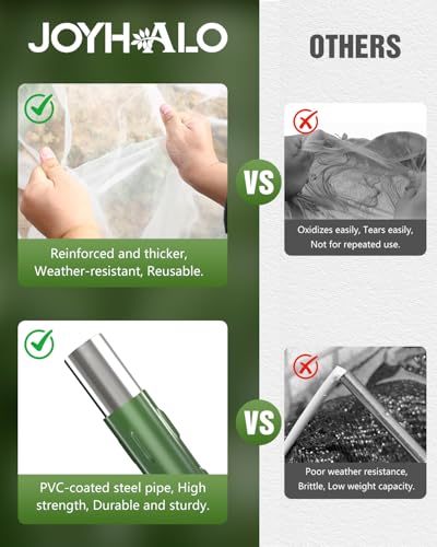 6 Sets Garden Hoops with 10x30 Ft Netting for Raised Beds, 18 Clips | 10x30 Ft Garden Net, Bird & Cicada Net for greenhouse, Vegetables, Trees, Garden crops, Plant cover, Frost guard, Shade cloth - color: Green-10*30ft