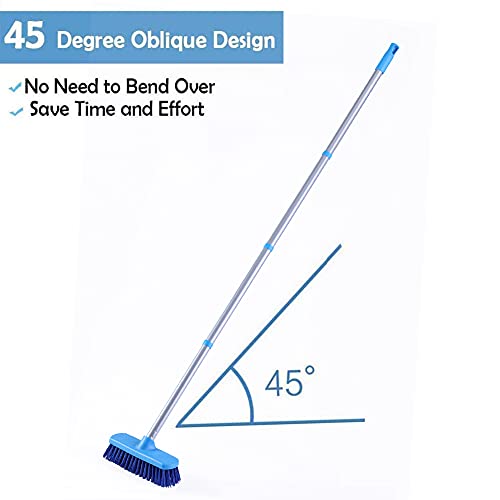 YONILL Deck Scrub Brush with Long Handle for Indoor and Outdoor Cleaning | Stiff Bristle Scrubbing Brush, 50" Adjustable Handle, Floor Scrubber Brush for Bathroom, Shower, Tile Floors, Garage, Patio