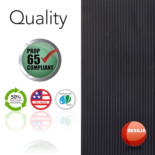 RESILIA Black Plastic Floor Runner - Embossed Wide Rib Waterproof Vinyl, Heavy Duty Protector Mat for Indoor Hardwood, Hard Floors, Garage, Entryway, Kitchen, & Outdoor Use, 36” x 6’, Made in USA - size: 36" x 6'