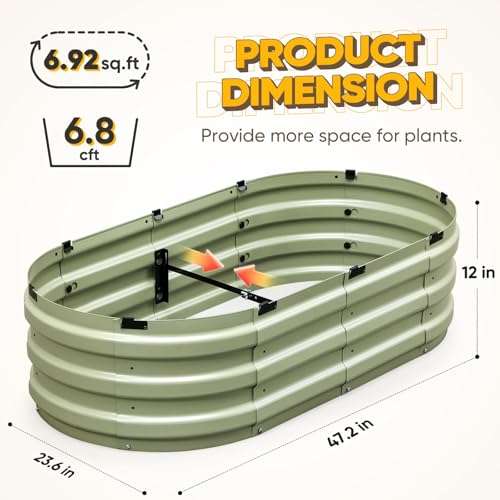 King Bird Raised Garden Bed Kit 10-Minute Assembly 47x24x12 in | Galvanized Planter Box Outdoor for Gardening, Vegetables, Flowers, Olive Green - color: Olive Green, size: 47X24X12 in