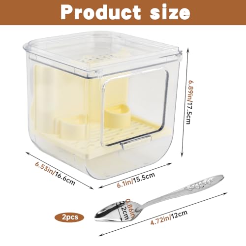 Automatic Bird Feeder with 2 Spoons, No Mess Bird Feeder for Cage, Transparent Bi-rd Cage Accessories for Parakeet Canary Cockatiel Finch(Color:White)