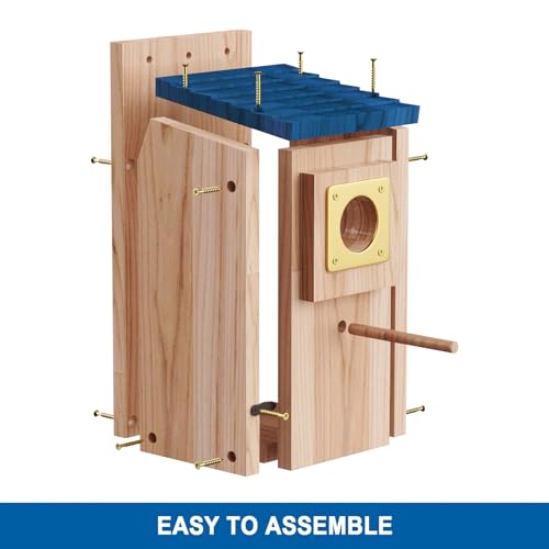Wooden Outdoor Bird House with Copper Guard, Thickened Wood 2 Pack | 2 pack design, easy assembly, cottage nesting box for bluebird, finch, swallow, wren, chickadee garden use - size: 2 pack