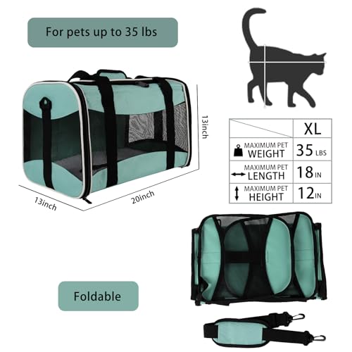 Cat Carrying Case - Pet Carrier, Up to 30Lbs Soft Sided Protable and Breathabl Pet Travel Carrier, Pet Travel Carrier Removable Fleece Pad, Collapsible for Large Cats Small Dogs(X-Large, Green) - color: green, size: 20.0"L x 13.0"W x 13.0"H