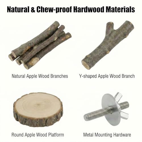 8PCS Bird Perch Stand, Natural Wood Parrot Stand Branch Paw Grinding Y Fork,Bird Cage Branch with Wooden Hanging Perch Platform Hammock Swing Toy for Small Parakeets,Budgies,Cockatiels,Conures,Finches