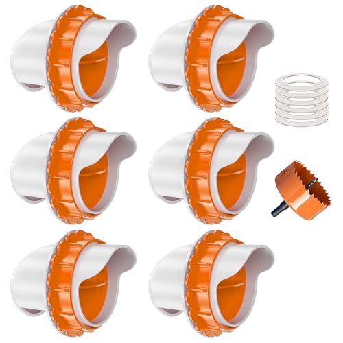 No Waste Chicken Feeders, DIY Automatic Poultry Feeder - 6 Ports Orange | Buckets Barrels Bins Troughs‑mountable Design for common Breeds of Chicken Flock with Hole Saw - size: 6 Ports