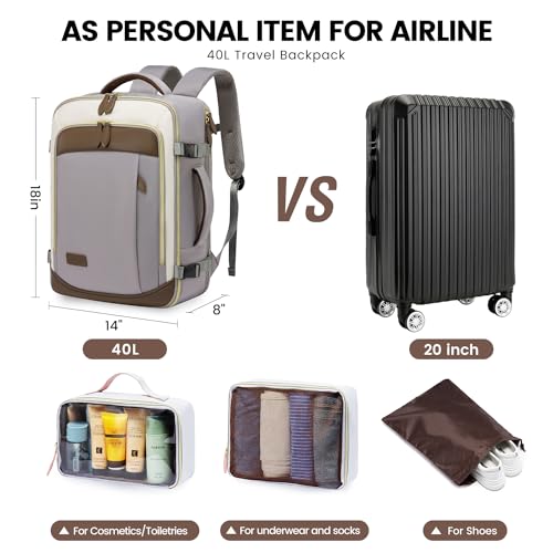 LOVEVOOK Travel Backpack for Women, 40L Carry On Backpack with 3 Packing Cubes,TSA Personal Item Travel Bag Airline Approved, Water Resistant Weekender Overnight Luggage Daypack, Fits 17 Inch Laptop - color: H-grey-beige-hkaki, size: Large - 17.3 Inch - 4