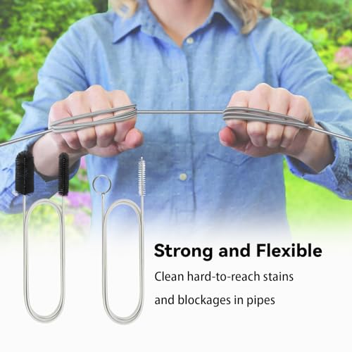 Flexible Drain Brush, 66 Inch Long Double Ended Hose Pipe Cleaners and 58 Inch Tube Cleaning Brush and 2 Pack 8 Inch Straw Cleaner Brush - color: Black