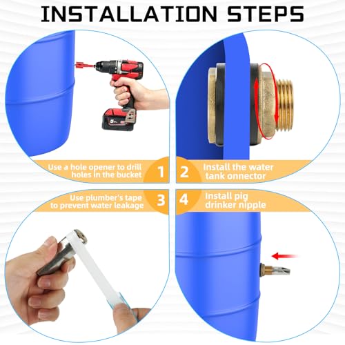 6 Pack Pig Waterer Nipples, Stainless Steel Hog Waterer Barrel Kit | Automatic Pig Nipple Water Drinker, 2.5 x 0.75 in Size, 1/2 in Thread, Touch-Activated Flow, PTFE Tape, Piglets and Goats - color: Coppery-6 Pcs