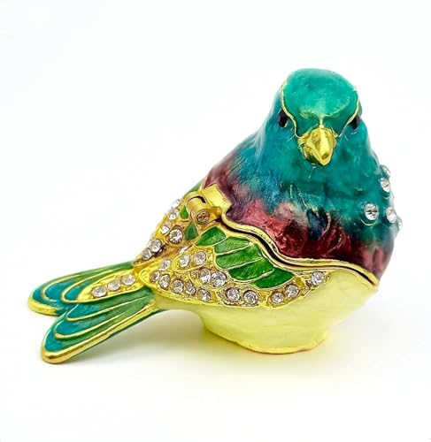 Turquoise Green Bird Jewelry Trinket Box Gift | hinged,enameled,ring earring storage,bird gifts figurine decor - color: A Malachite