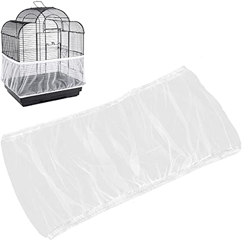 Universal Bird Cage Seed Catcher,Seed Catcher Guard Net Cover,Parrot Nylon Mesh Net Cover,Soft Airy Cage Net Stretchy Skirt for Round Square Cages - color: Circumference 50 inch to 90 inch,White