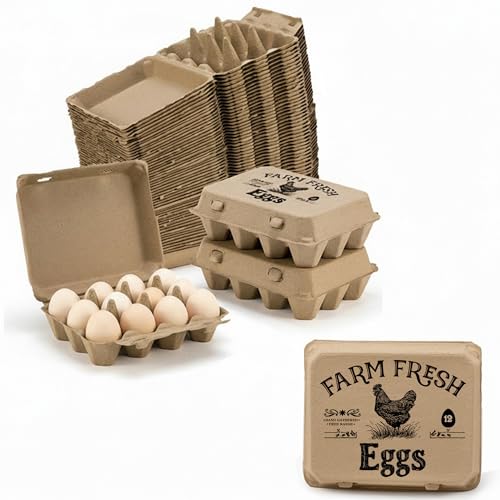 50 Pack Egg Cartons, 3x4 Style Paper Pulp Egg Trays with Printed Design, Sturdy & Reusable Egg Holder 12 Count Dozen Chicken Egg Storage Tray for Farmers, Home Use & Transport - style: 50Pcs Egg Carton with Printed