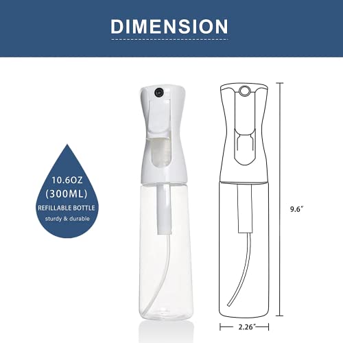 SEERESS Continuous Mist Spray Bottle 10oz/300ml/Clear, Empty Plastic Refillable Sprayer Mister Water Bottle for Hair Styling, Flower Misting, Gardening, Ironing and Cleaning, BPA Free, Pack of 1 - color: Clear/10oz, size: 10.6 Ounces