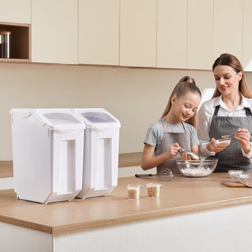 VEVOR Rice Storage Container, 4.5Gallon/20L x2 Capacity Large Dog Food Dispenser Bin, Kitchen Ingredient Grain Cereal Flour Bin, Pet food Containers with Wheels, 2 Measuring Cups, Airtight Lid, 2 Pack - size: 4.5 Gallon*2